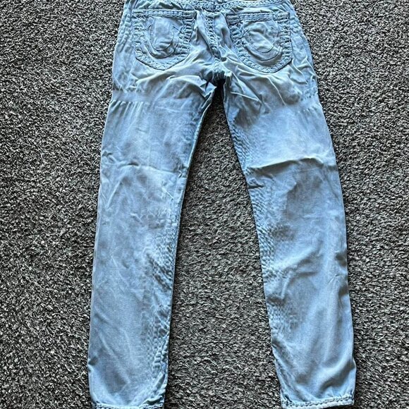 True Religion Light Blue Distressed Denim Jeans Mens 30 Midrise Relaxed Slim Fit - Picture 6 of 8